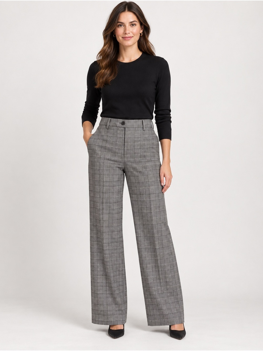 Talbots Heritage Fit Wide Leg Plaid Pants Women’s Size 4 Gray Check